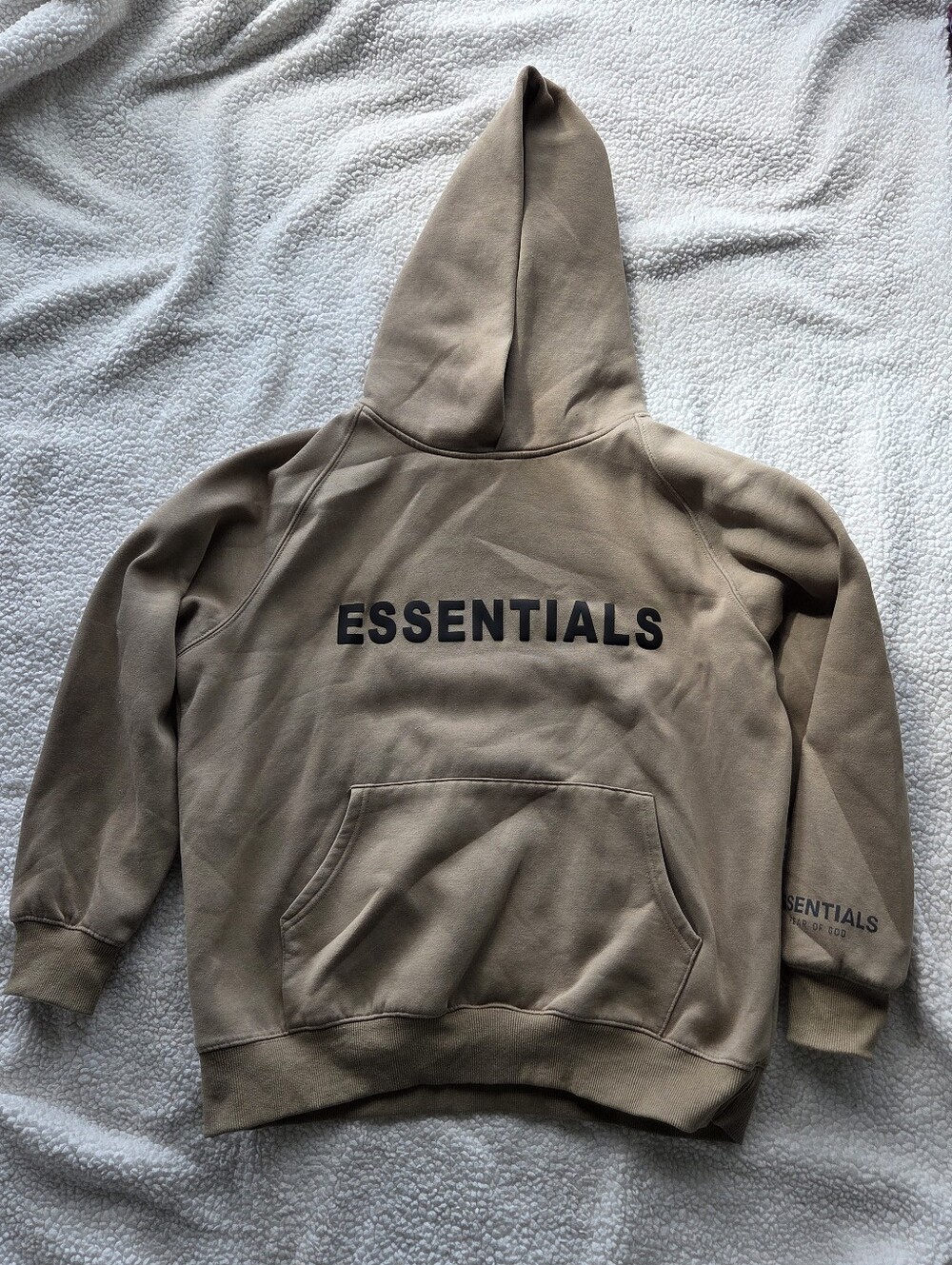 Essentials Men’s Taupe Crewneck Hoodie with Front Pocket Small
